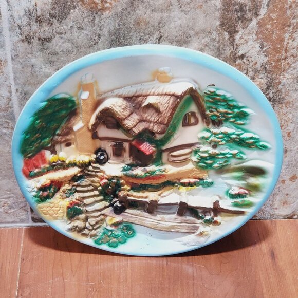 Chalkware English Cottage Forest 3D Cobblestone Streets Plaster Wall Hanging Dec - Picture 3 of 12